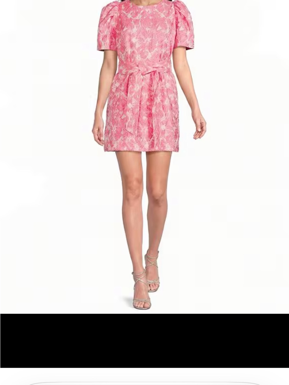 Pink Floral Jacquard Mini Dress with Tie Waist